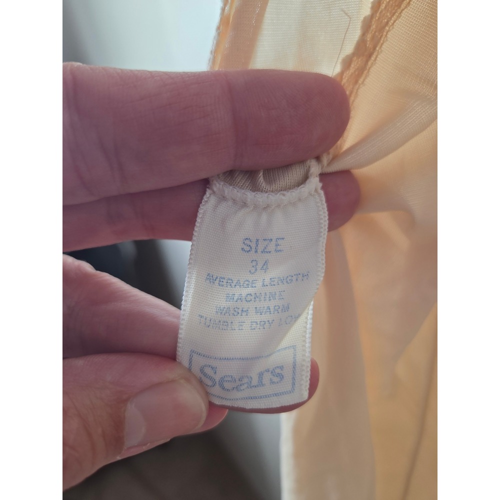 Vintage Sears Beige Lace Trim Full Slip Anti Cling Nylon Size 34 Average Length - Picture 6 of 9